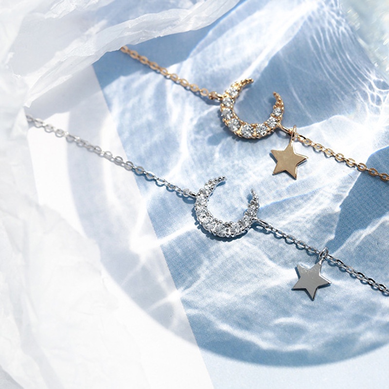 Vòng đeo tay mặt hình ngôi sao/mặt trăng dễ thương phong cách Hàn Quốc cho nữ