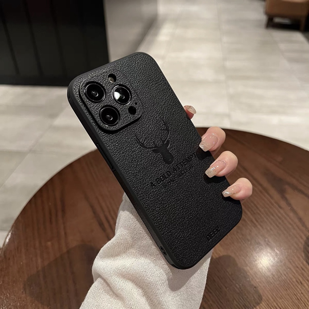 Ốp Điện Thoại Da In Hình Hươu Trắng / Xanh Dương Cho compatible for iPhone 14 13 12 11 pro max x xr xs max 7 8 plus