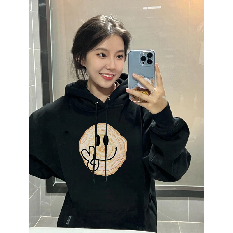 SELVZE Áo khoác hoodie vải cotton in họa tiết retro Mỹ thời trang chất lượng cao cho nữ