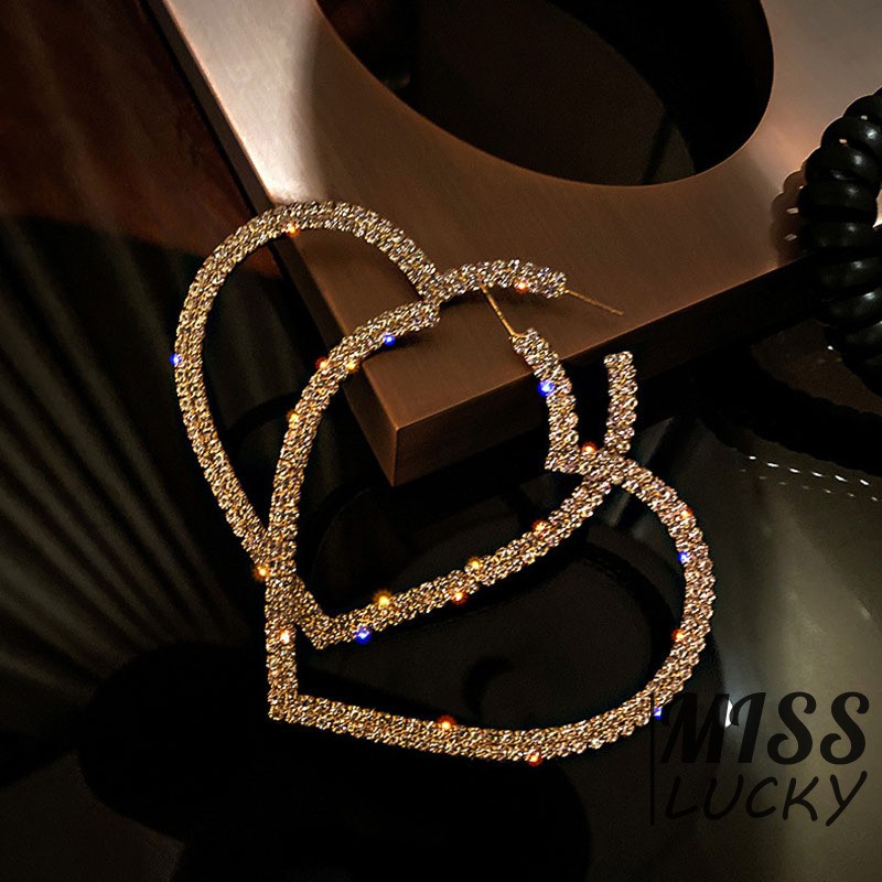 Khuyên tai hình trái tim khảm đá nhân tạo to bản sành điệu cho nữ