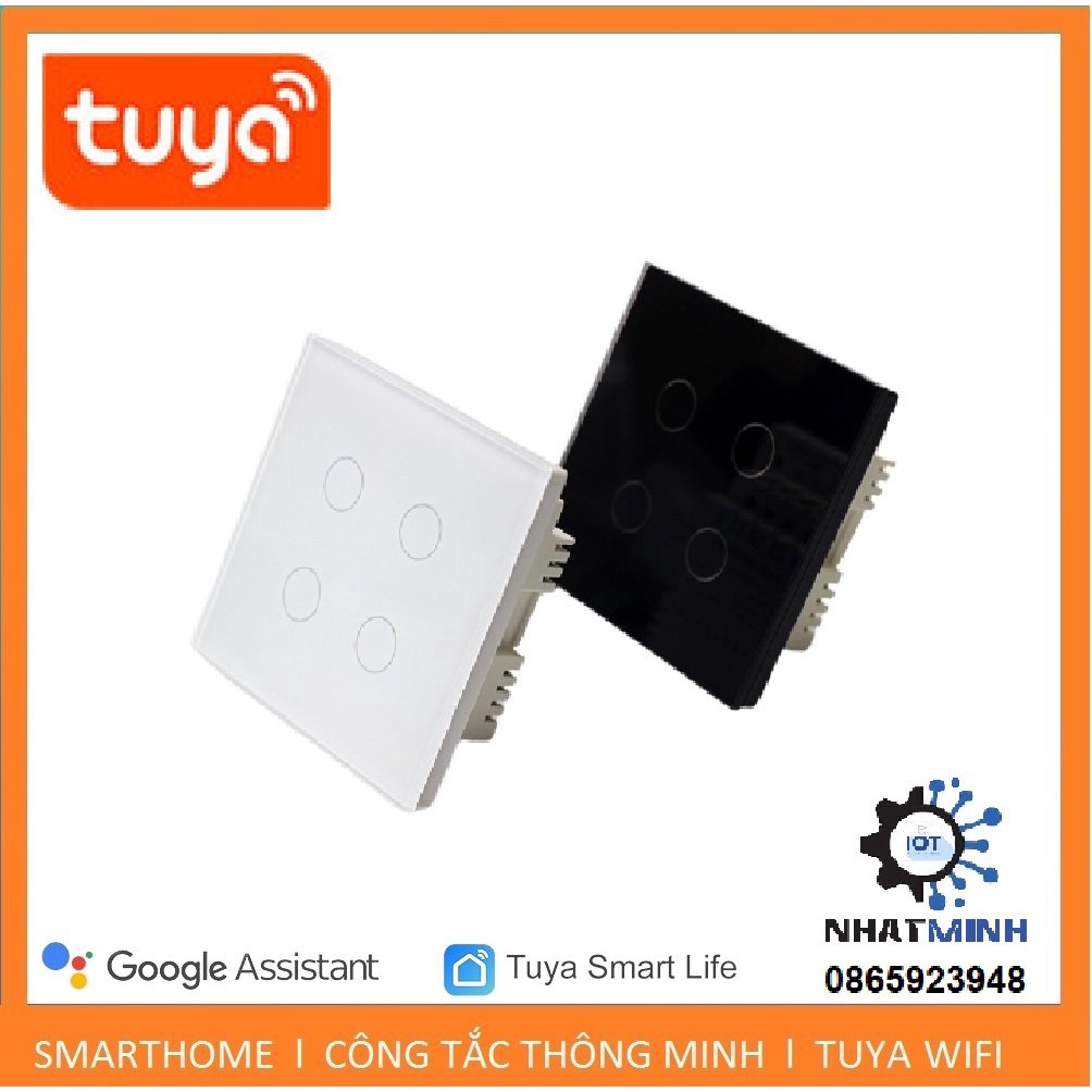 Công Tắc Wifi Tuya, Công Tắc Thông Minh Tuya 4 Nút Cảm Ứng Hình Vuông Hẹn Giờ Điều Khiển Từ Xa Qua App Tiếng Việt