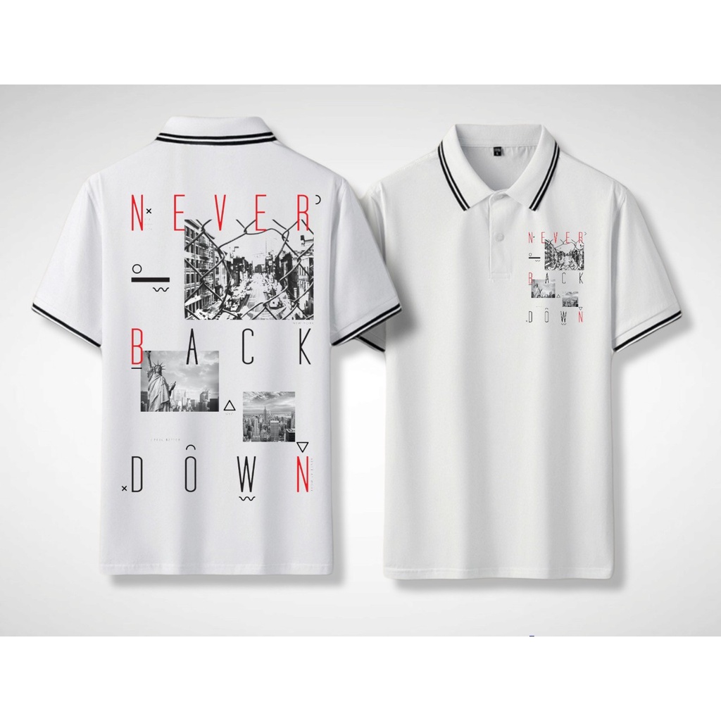 Áo thun polo nam bigsize 85 - 125kg - in never back down mã ATTRU9-11-1