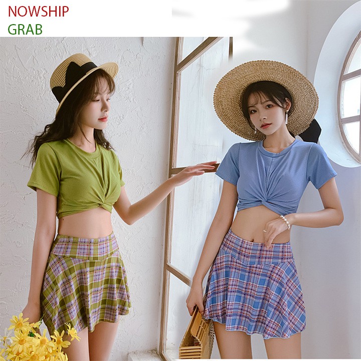 Bộ đồ bơi nữ bikini dáng váy chất thun gân đẹp tôn dáng | BigBuy360 - bigbuy360.vn