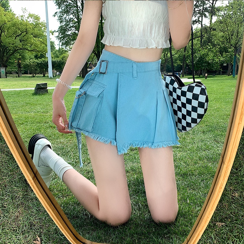 Quần short denim IELGY ống rộng dáng suông sành điệu cho nữ