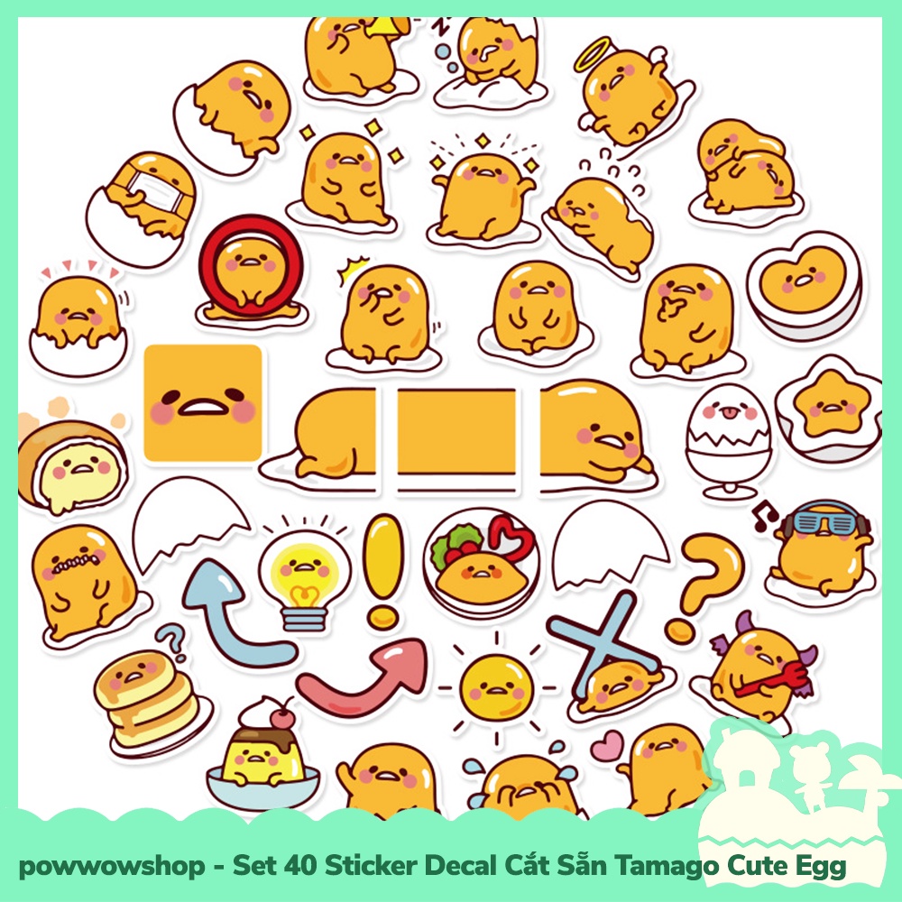 [Sẵn VN - Hỏa Tốc] Set 40 Sticker Mini Decal Dán Trang Trí Vật Dụng Mẫu Tamago Cute Eggs