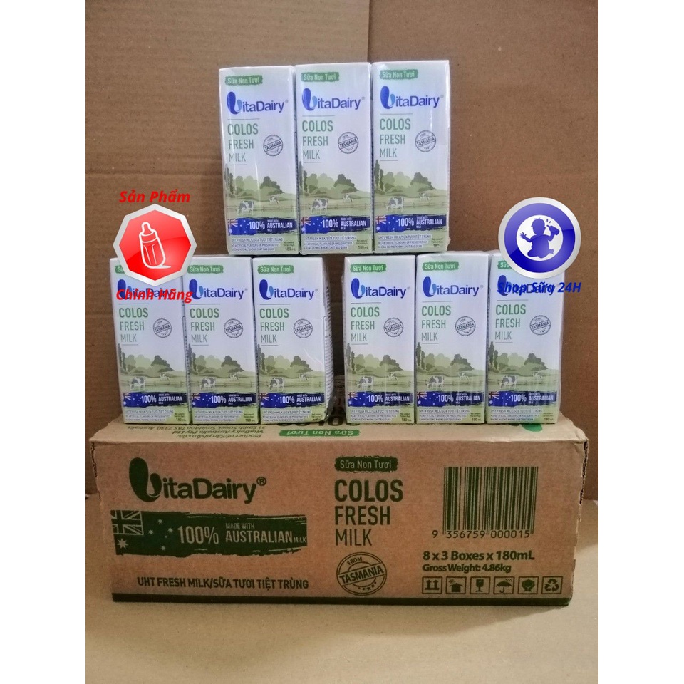 [DATE 4/2023] Thùng 24 Hộp Sữa Non Tươi VitaDairy Colos Fresh Milk 180ml/ 1 hộp