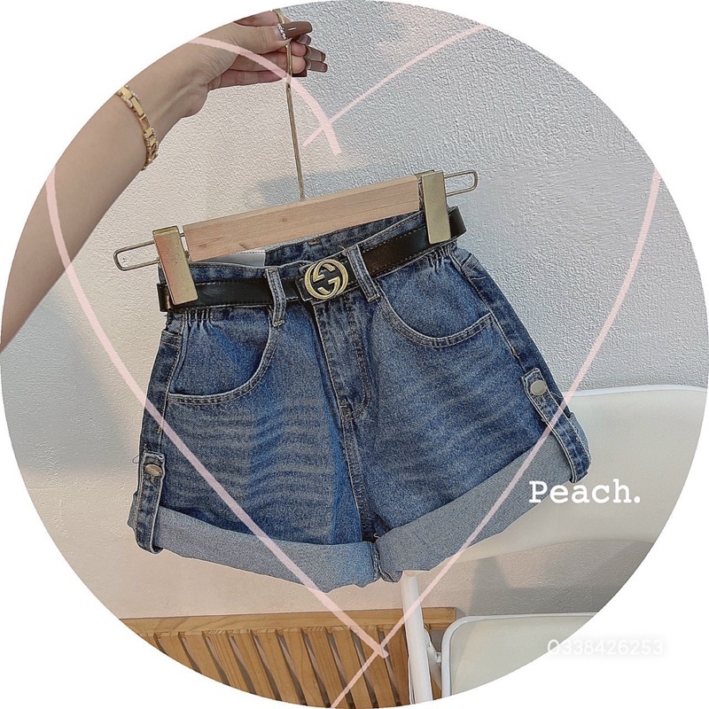 Quần short jeans lật lai gài nút