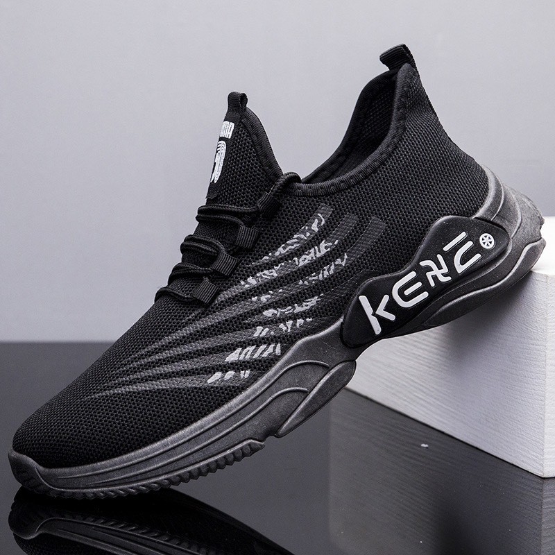 Giày thể thao nam KeXe màu đen chất liệu vải cao cấp đế cao su phong cách hàn quốc sử dụng đi học đi làm chạy bộ tập gym