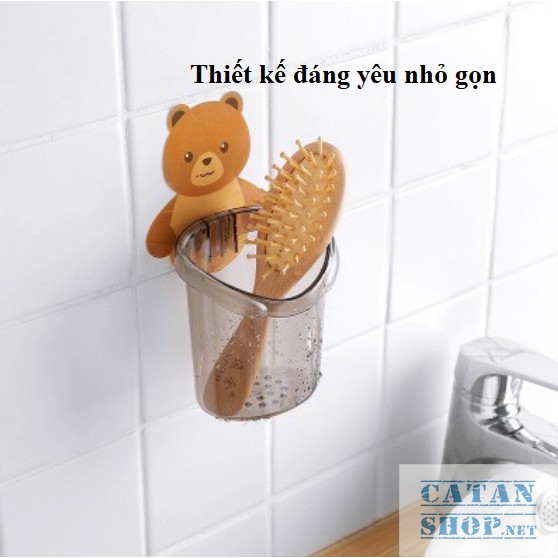 Ly cốc đựng bàn chải kem đánh răng dán tường hình gấu cute, Cốc dán tường nhà tắm chú gấu dễ thương GD442-LyGau