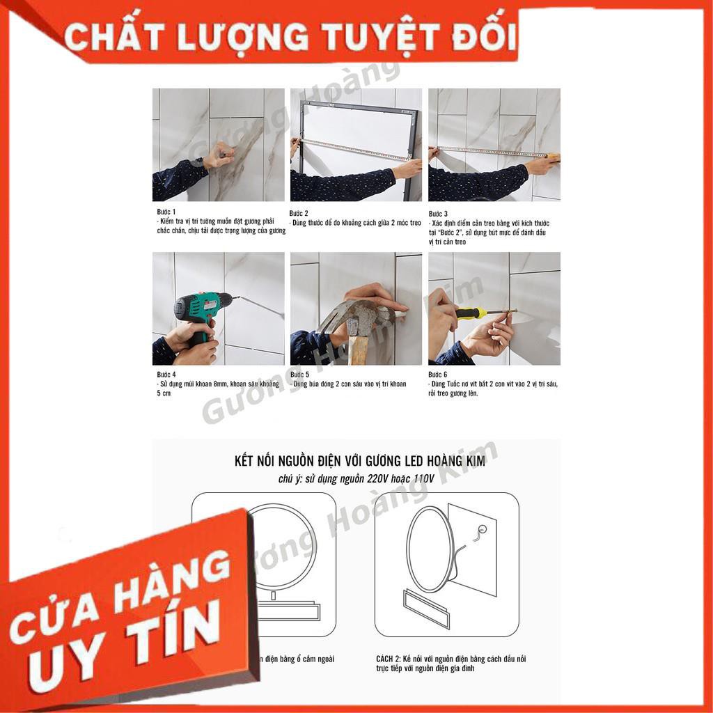 Gương elip oval bầu dục trang điển treo tường đèn led cảm ứng thông minh ại kích thước 50x70cm - guonghoangkim