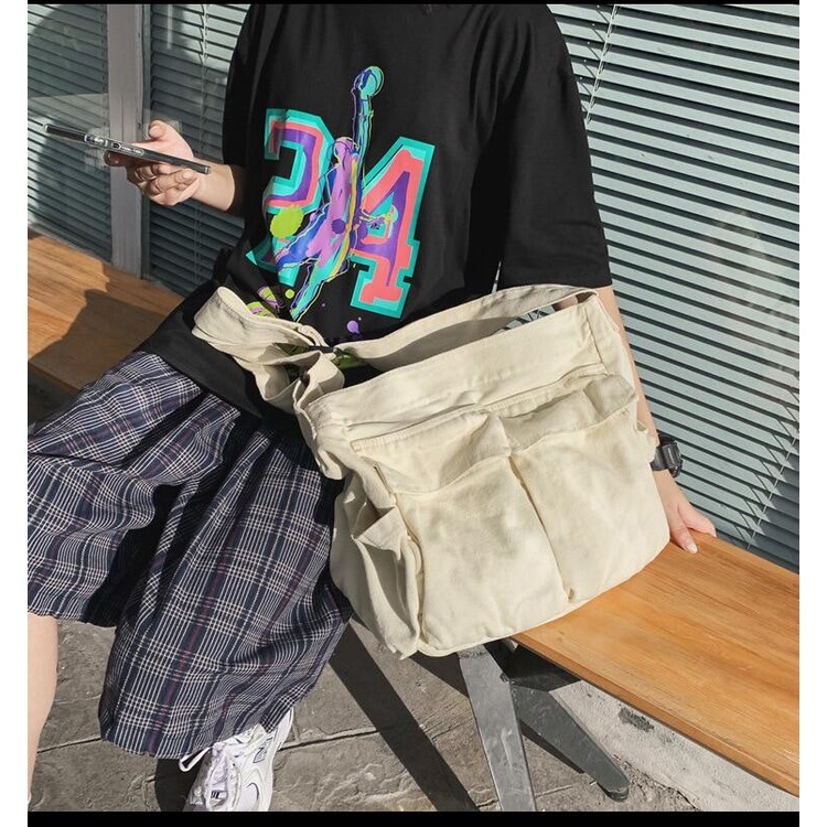 Túi vải Nhiều Ngăn Kích Thước Lớn Có Khóa Kéo Phong Cách Hip Hop Thời Trang Cho Nam Và Nữ
