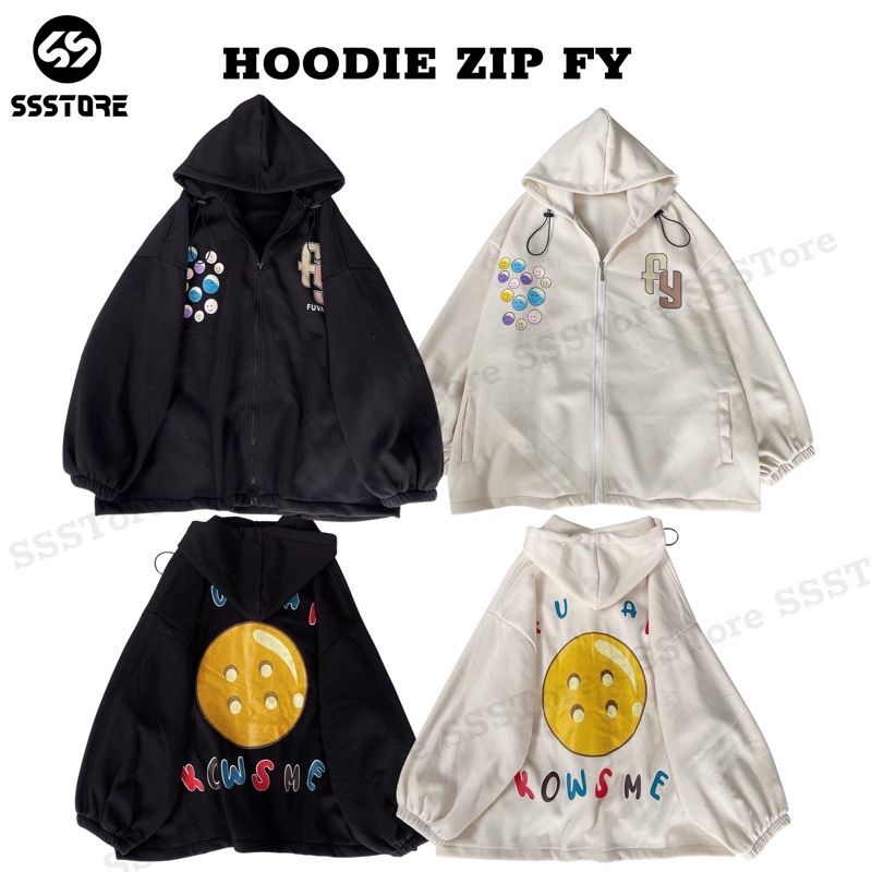 Áo Khoác nỉ bông FY mặt cười màu tan form rộng unisex nam nữ_SSSTore