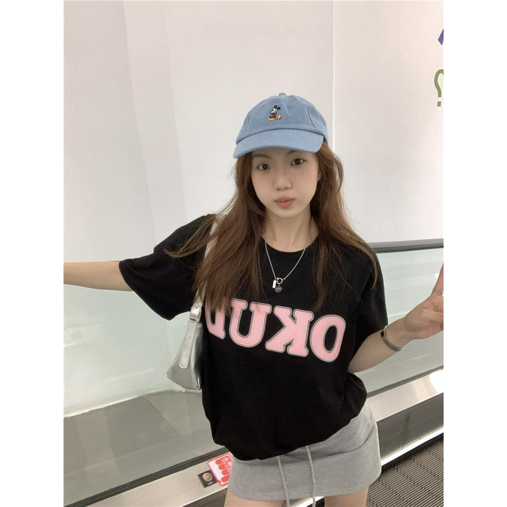 Áo Thun Tay Ngắn Cổ Tròn Thêu Chữ Phong Cách Hàn Quốc 63313