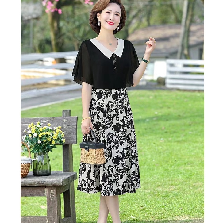 Vây dành cho nữ chung tuổi đầm dự tiệc Đầm Chiffon Dáng Dài Phong Cách Phương Tây Thời Trang Mùa Hè Hàng Mới 2022 Dành Cho Nữ Trung Niên 40 Tuổi