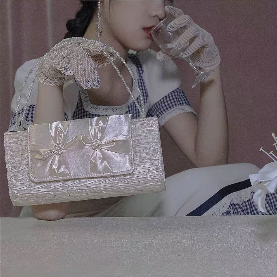 Túi xách nữ phối xích đính ngọc trai thời trang phong cách retro