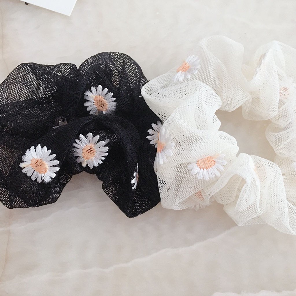 Cột tóc vải thêu Hoa Cúc Scrunchies CT40