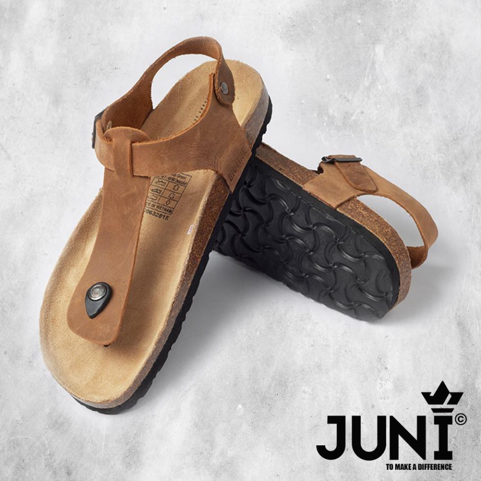 [DA BÒ THẬT]  D10-Dép da bò xỏ ngón chiến binh Birken Bioline Unisex (Đế trấu) Juni Store