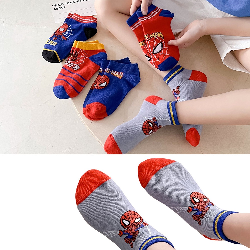 Set 5 Đôi Vớ Cotton Thoáng Khí In Hình Người Nhện Dễ Thương Cho Bé Trai