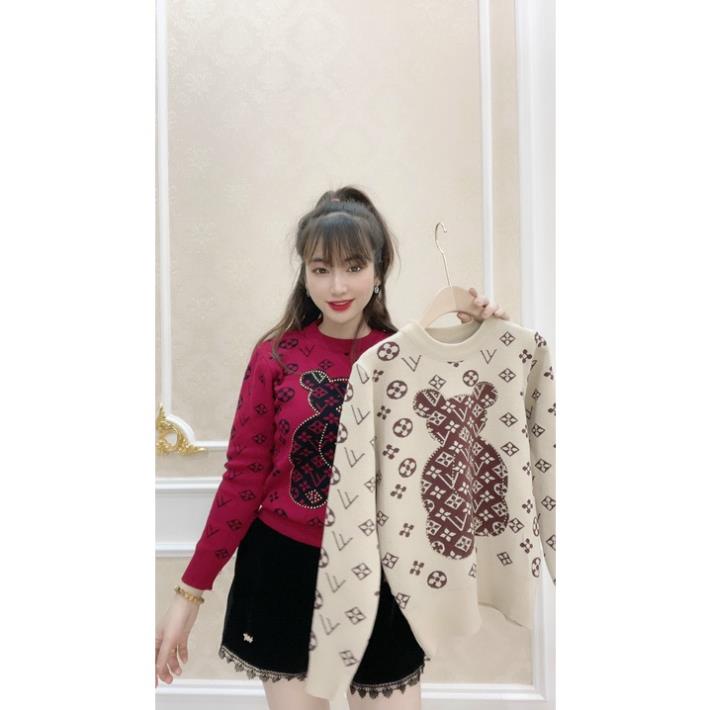 Áo len nữ, áo len gấu nữ cổ tròn họa tiết dễ thương chất len mềm mịn đầy vừa phải len tay bo mặc gọn hàng quảng châu xịn | BigBuy360 - bigbuy360.vn