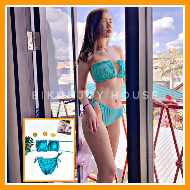 Bikini 2 mảnh ô vuông nhún sexy xanh dương