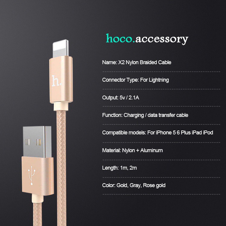 Cáp sạc nhanh Lightning Hoco X2 siêu bền cho iPhone iPad - Dài 1M