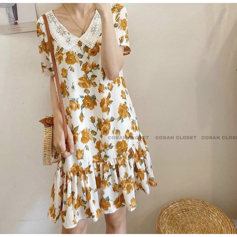 Đầm xuông Hoa Phối cổ 2 Lớp ( Hàng Xịn còn vài cái Xả Nhanh)