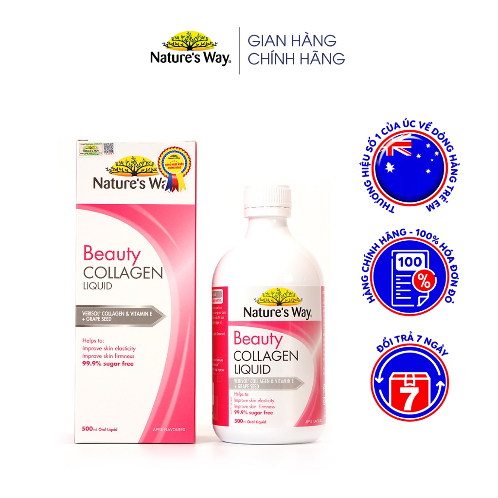 Collagen Dạng Nước Bổ Sung Collagen Thủy Phân Giúp Sáng Da Nature's Way Beauty Collagen Liquid 500ml