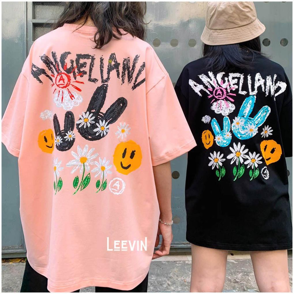 Áo thun form rộng UNISEX Angel Land Crayon Bunny Nam Nữ Kiểu áo phông tay lỡ giấu quần [TE-AL02] Leevin Store  ྇