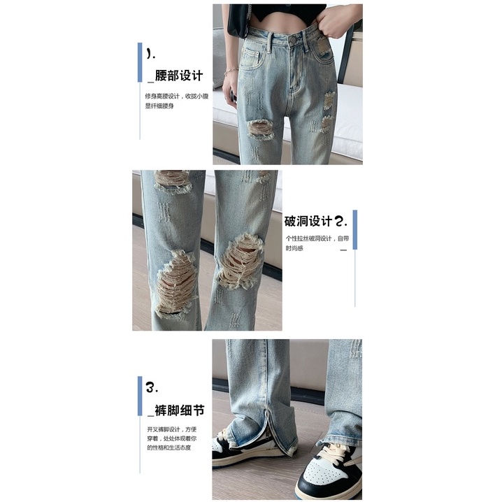 Quần jeans Dài Lưng Cao Ống Đứng Thời Trang Nữ retro