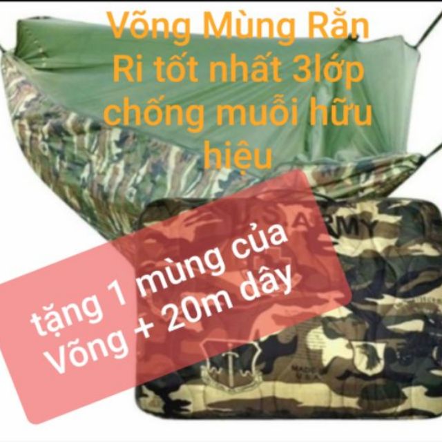 ♠️👉Võng mùng Quân đội Mỹ  Rằnri loại(Đặc biệt tốt nhất )(tặng 20m dây )(1.4m × 2.4m) dầy chóng muỗi đốt