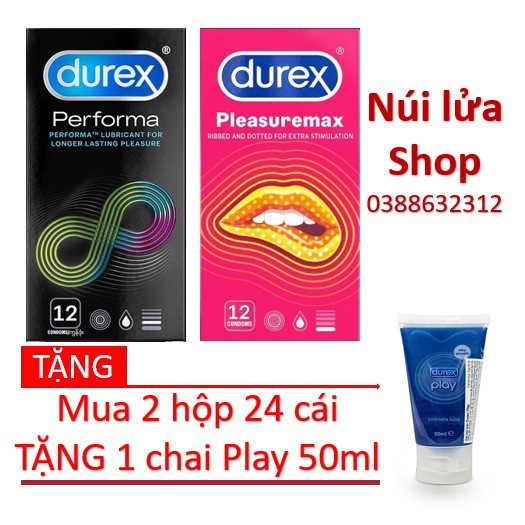 [COMBO] 2 hộp bao cao su Durex Performa, Pleasuremax TẶNG 1 Gel Play 50 ml