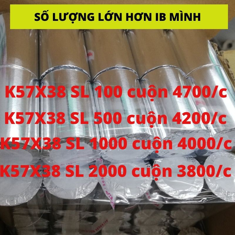 Giấy In Bill K57 - Giấy In Nhiệt K57 Cho Máy Cà Thẻ, Pos cầm tay Now Delivery/ Grab / Goviet 57x38 (57mm / 58mm)