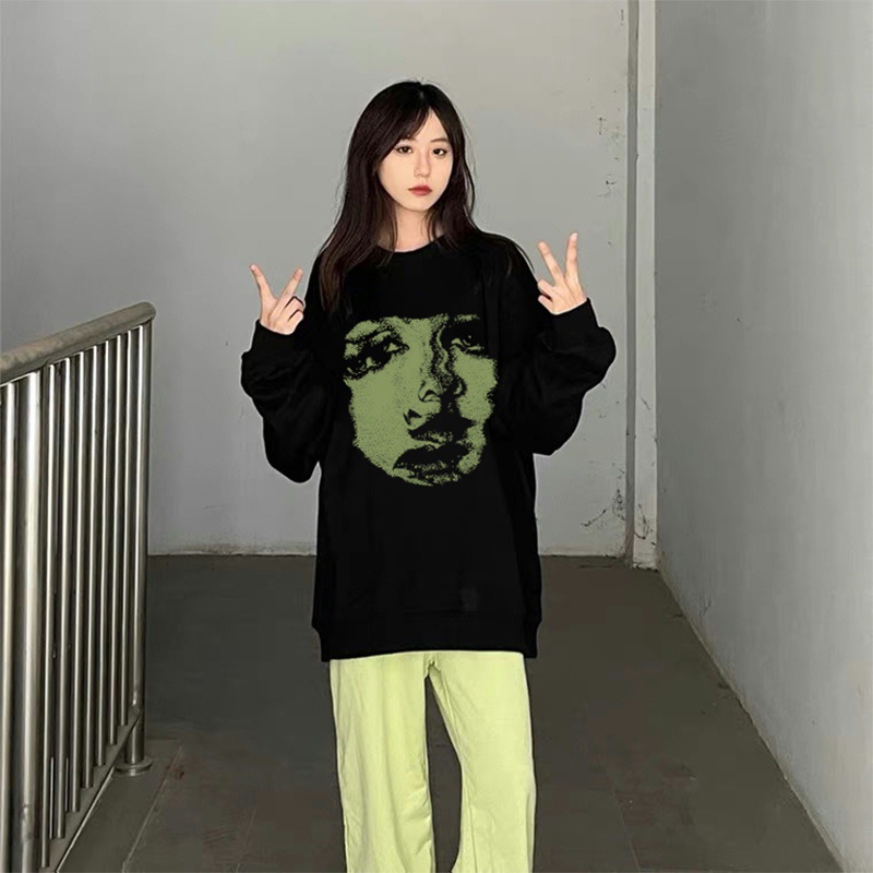 Áo sweater SELVZE chất liệu cotton cổ tròn phong cách đường phố Mỹ thời trang cao cấp dành cho nữ