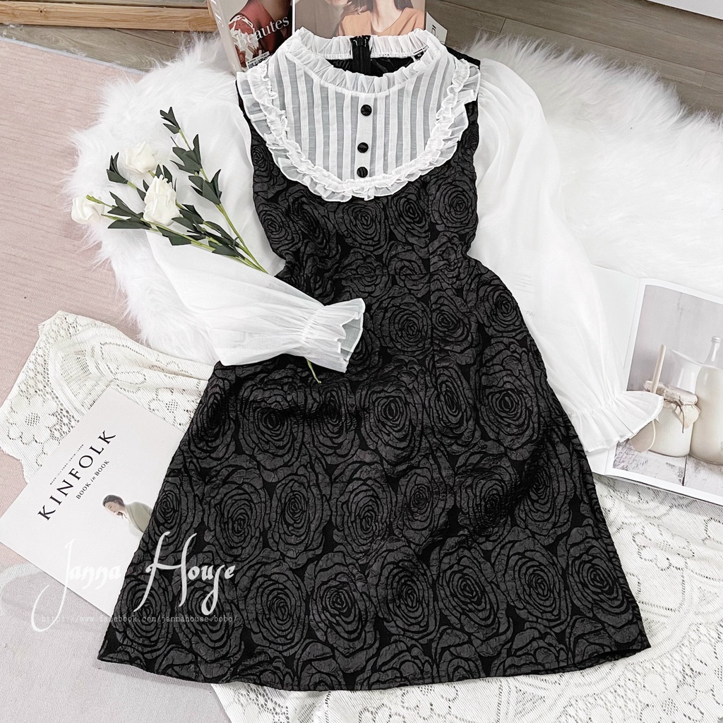 - Váy xốp hoa 3D phối tay voan tiểu thư ulzzang - M51 - jannahouse