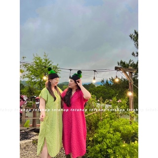 Đầm sơ mi kẻ caro dáng suông