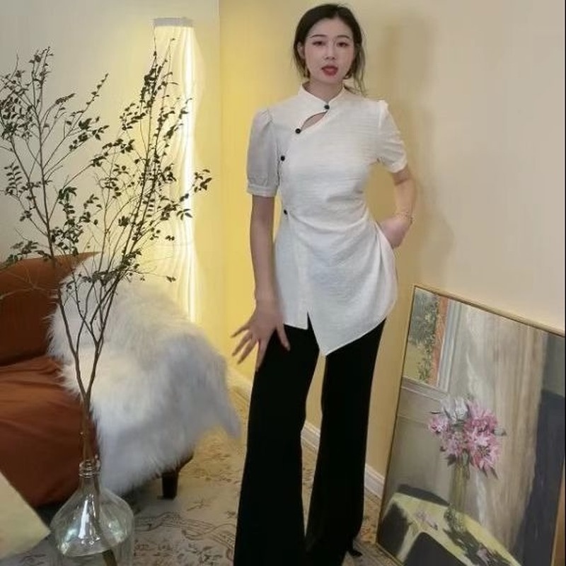 Sườn Xám Cách Tân Tay Ngắn Xẻ Tà Phong Cách Trung Hoa Cổ Điển Thời Trang Mùa Hè Mới Cho Nữ