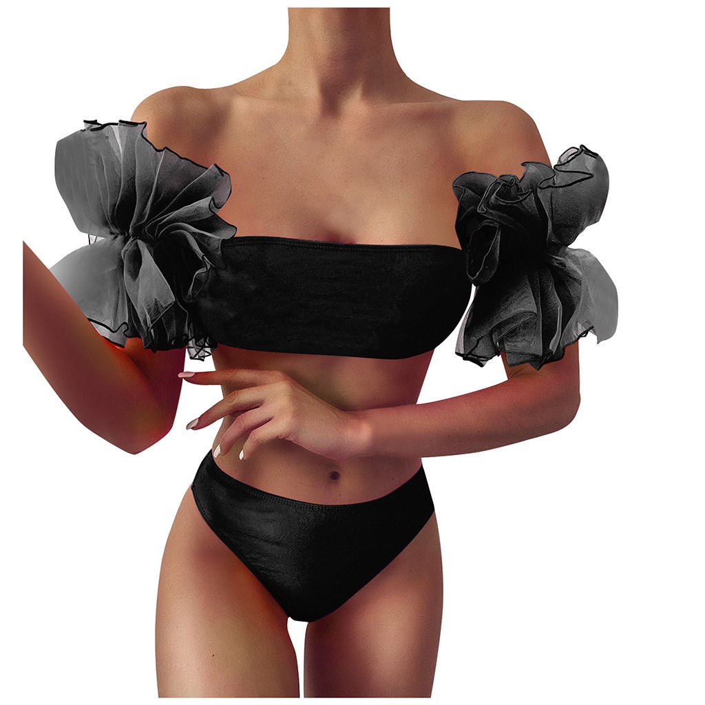 Bộ đồ bơi bikini phối bèo màu trơn thiết kế nâng ngực quyến rũ cho nữ | BigBuy360 - bigbuy360.vn