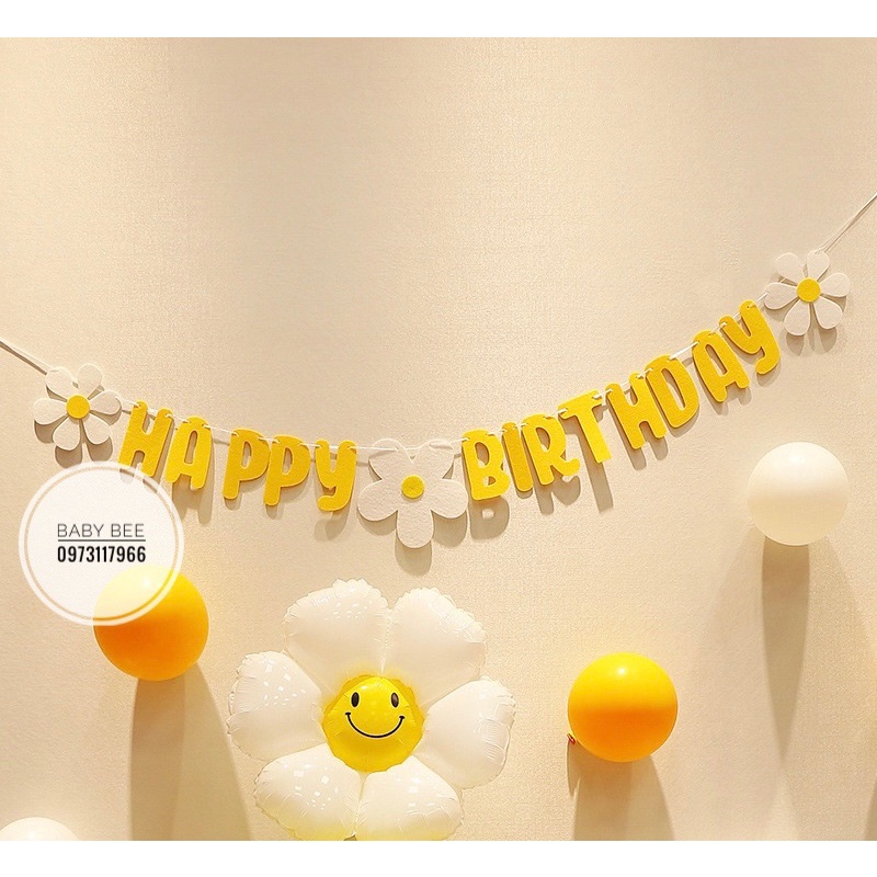 Dây Chữ Sinh Nhật Happy Birthday Hoa Cúc Vải Dạ Phong Cách Hàn Quốc