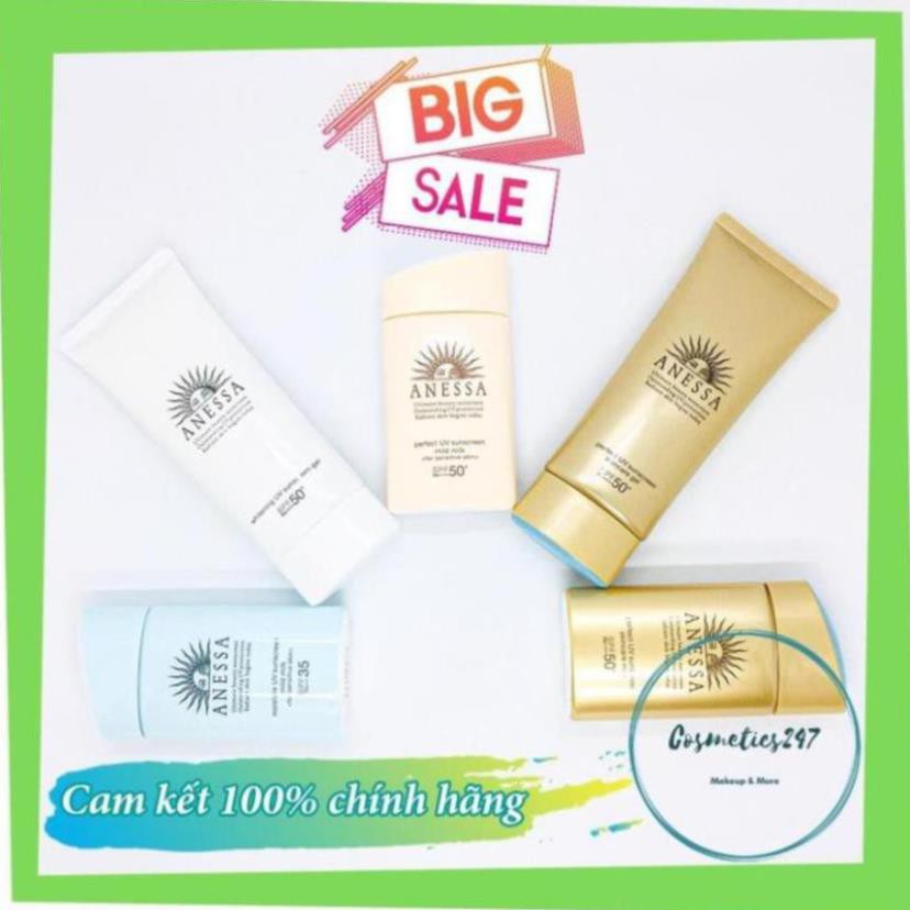 Kem chống nắng Anessa Perfect UV Sunscreen Skincare Milk SPF 50+ PA++ dành cho Da Dầu & Da Dầu Mụn màu vàng  60ml & 20ml