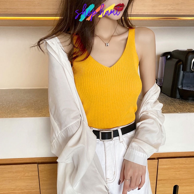 Áo Croptop Nữ 2 Dây Đẹp Không Tay Thoáng Mát Cổ Chữ V Thời Trang Phong Cách Hàn Quốc Màu Sắc Trẻ Trung SHOP HAMI CRT01
