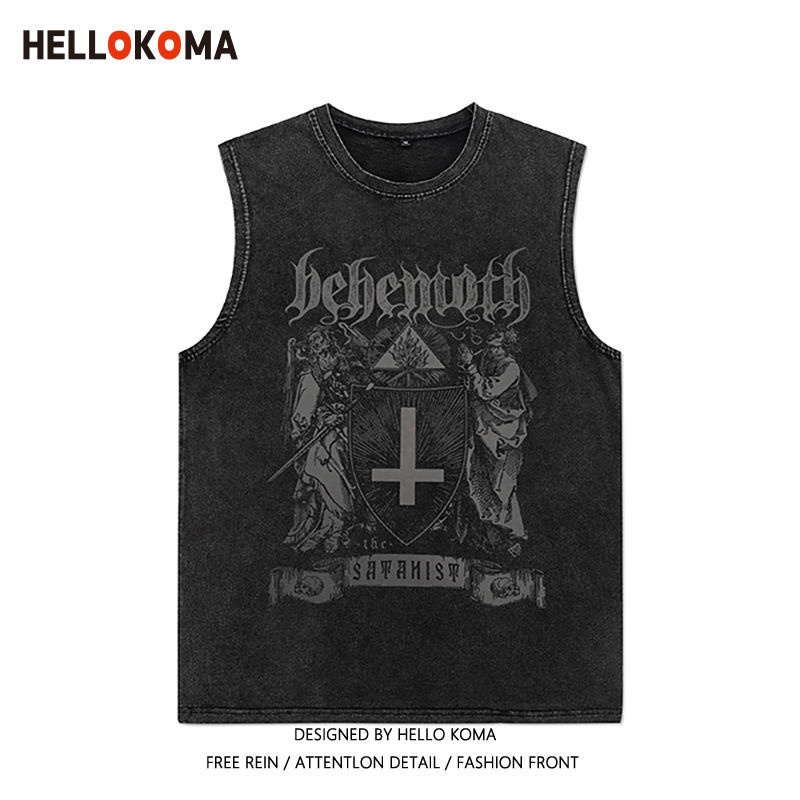 Áo Thun Cotton Trơn Không Tay In Hình Hello Kitty Phong Cách Hip Hop Mỹ Cho Nữ