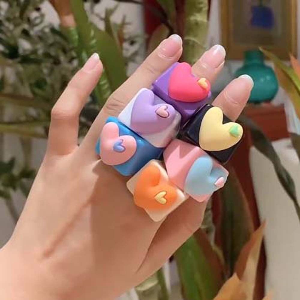 Nhẫn Nhựa Resin Acrylic Phối Màu Hình Trái Tim Lớn Thời Trang Hàn Quốc Cho Nữ