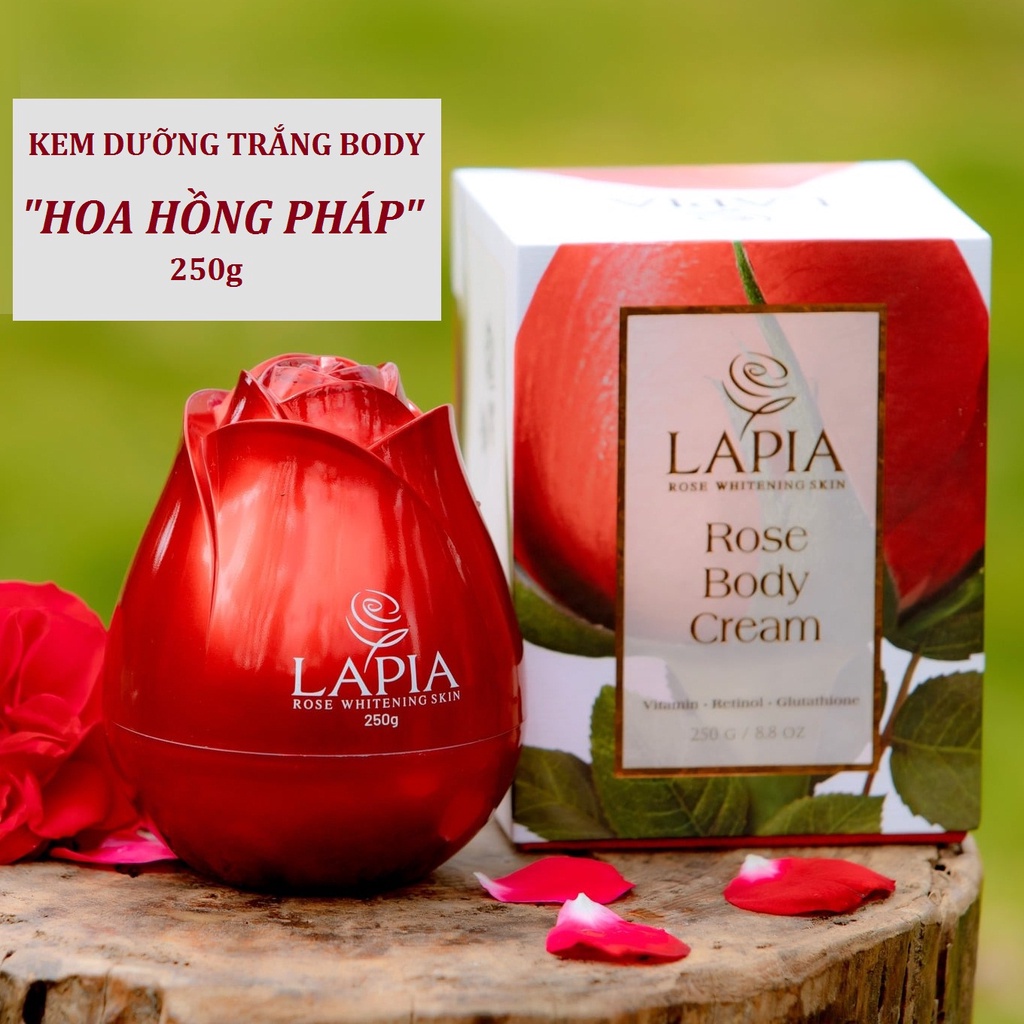 Kem body trắng da toàn thân hoa hồng pháp LAPIA ROSE BODY CREAM lưu hương nước hoa quyến rũ sang trọng hộp 250g kèm quà