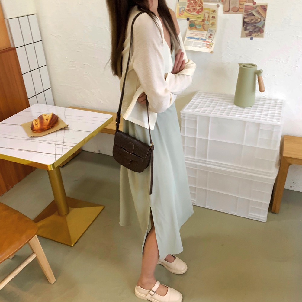 Váy đầm dáng dài vintage 2 dây suông VH902, mẫu váy 2 dây qua gối mặc trong áo sơ mi hoặc mặc đi chơi đi biển