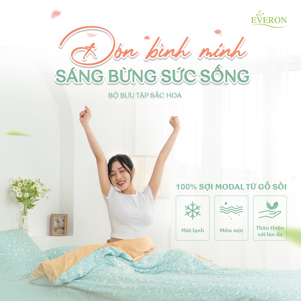 Bộ ga chun chần Everon cao cấp họa tiết Hoa Cẩm Chướng MDSM2202