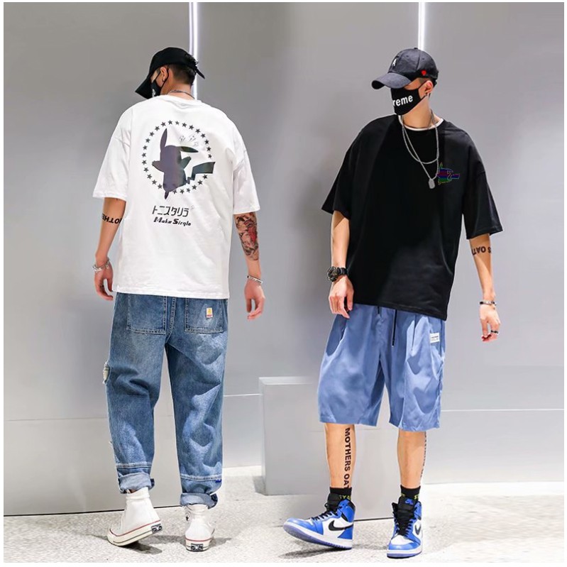 Áo Thun Form Rộng Unisex Nam Nữ Tay Lỡ PIKA STAR Áo Phông StreetWear Cotton Oversize Giá Rẻ In Hình Phản Quang