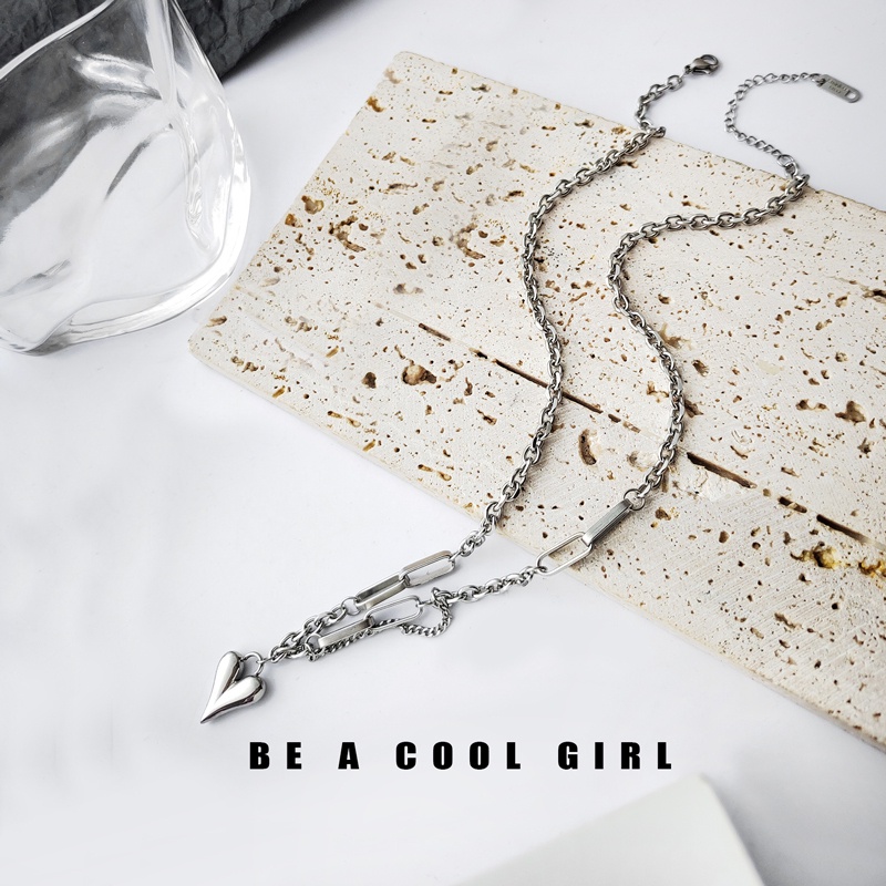 Vòng Cổ Thép Titan Mặt Trái Tim Phong Cách Hip Hop Thời Trang Cá Tính