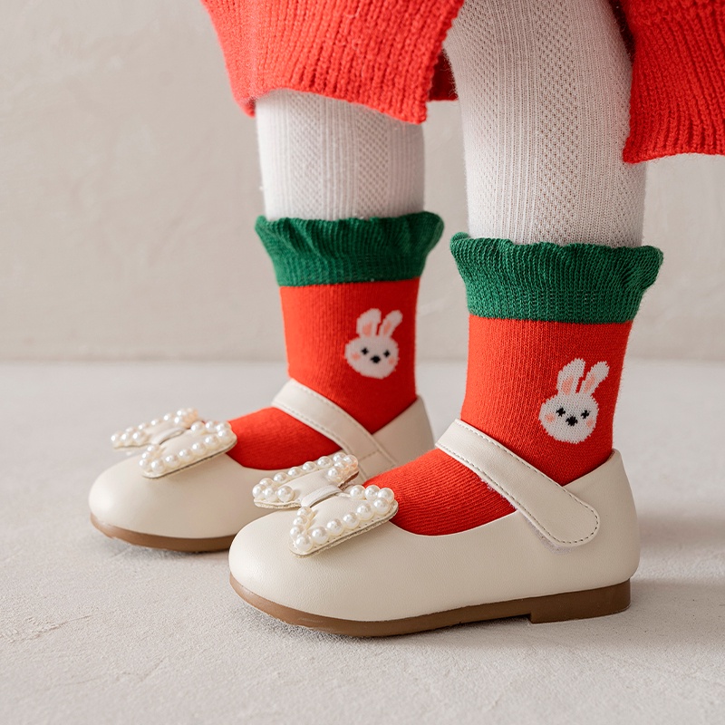 Set 5 Đôi Vớ Cotton Kẻ Sọc In Hình Thỏ / Dâu Hoạt Hình Thoải Mái Chất Lượng Cao Cho Bé Trai Và Gái 1-12 Tuổi
