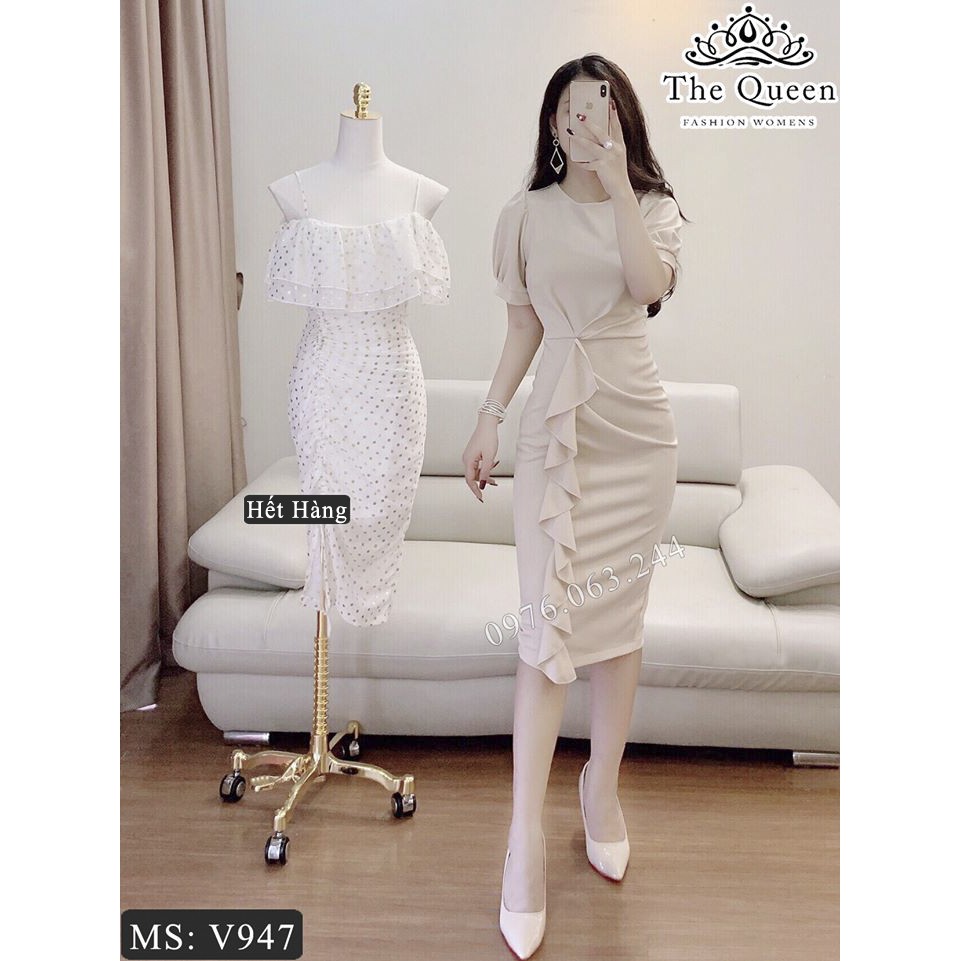 Đầm body V947 màu be - The Queen Fashion - Có ảnh thật của shop