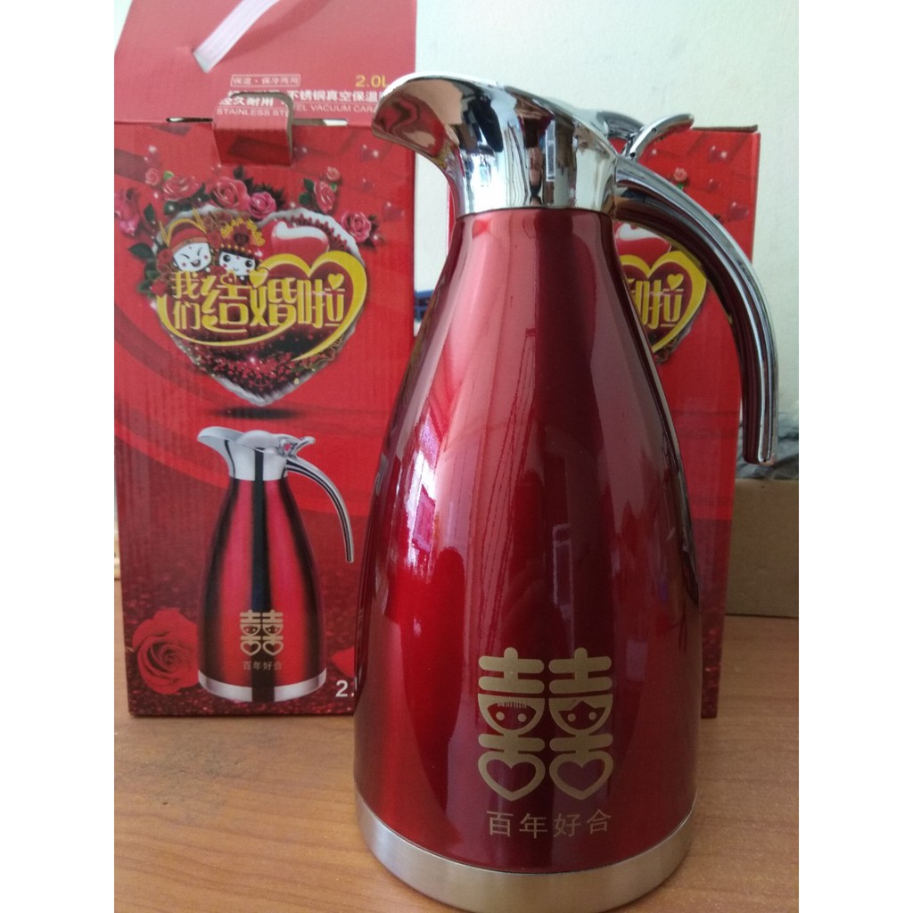 Bình Thủy Giữ Nhiệt Inox Cao Cấp 2L Màu Đỏ